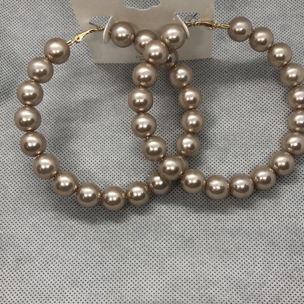 Natasha‎ Couture champagne colored faux pearl oversized hoop circle earrings new